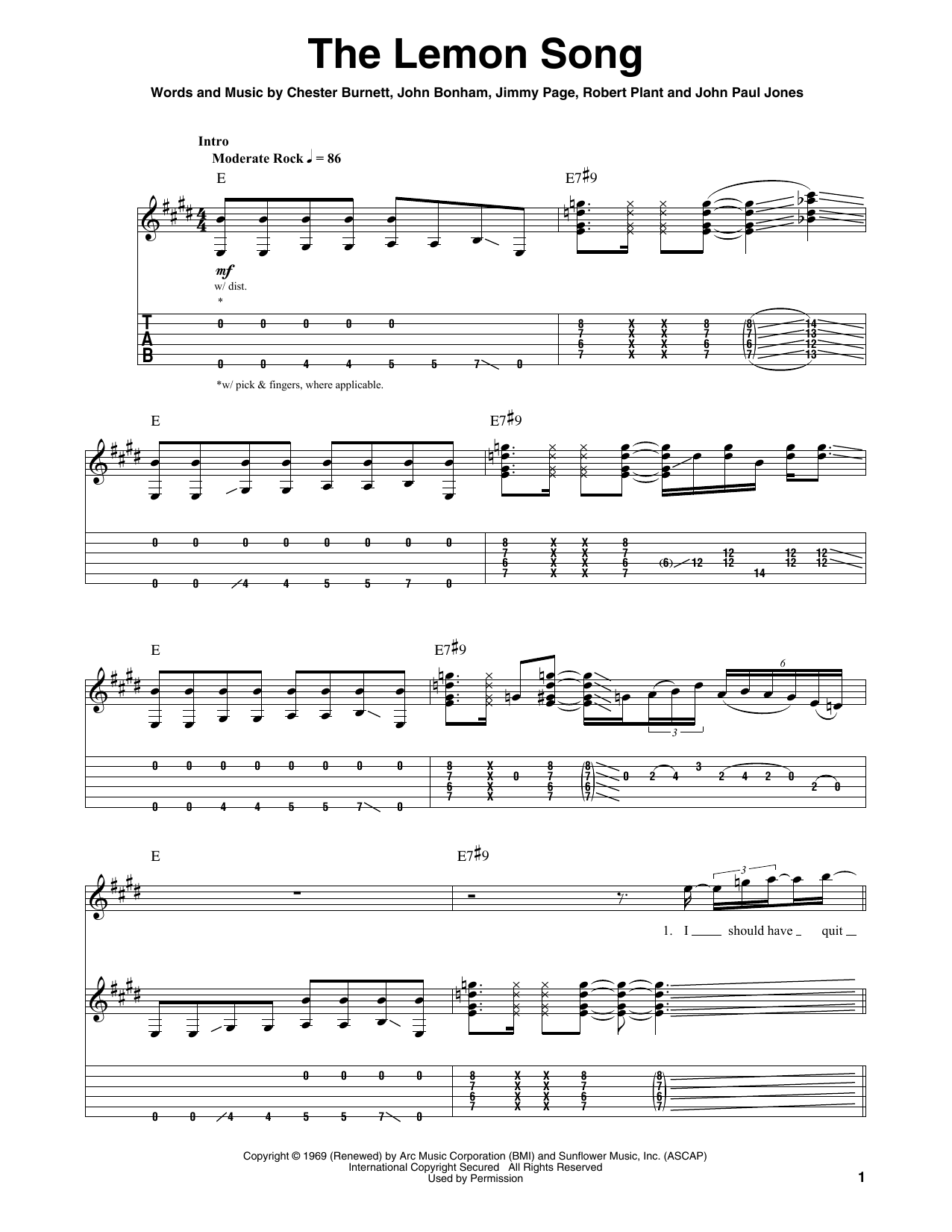 The Lemon Song (Guitar Tab (Single Guitar)) von Led Zeppelin