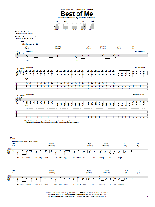 Best Of Me (Guitar Tab) von Sum 41