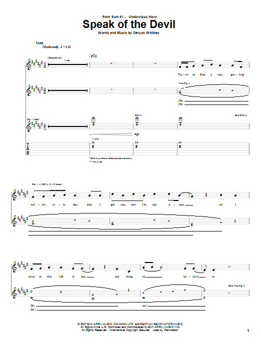 Speak Of The Devil (Guitar Tab) von Sum 41