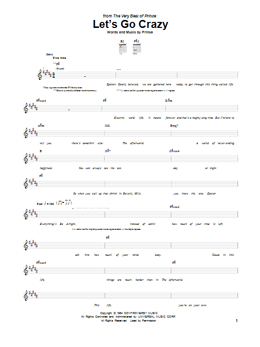 Let's Go Crazy (Guitar Tab) von Prince