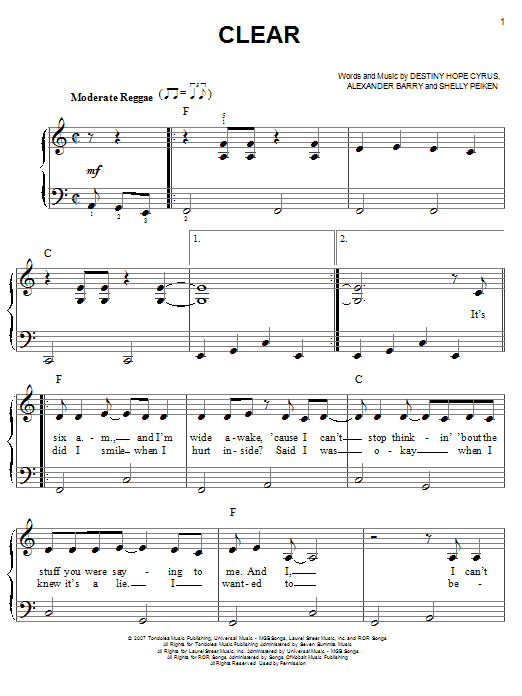 Clear (Easy Piano) von Hannah Montana