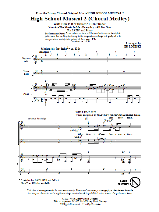 High School Musical 2 (Choral Medley) (SATB Choir) von Ed Lojeski