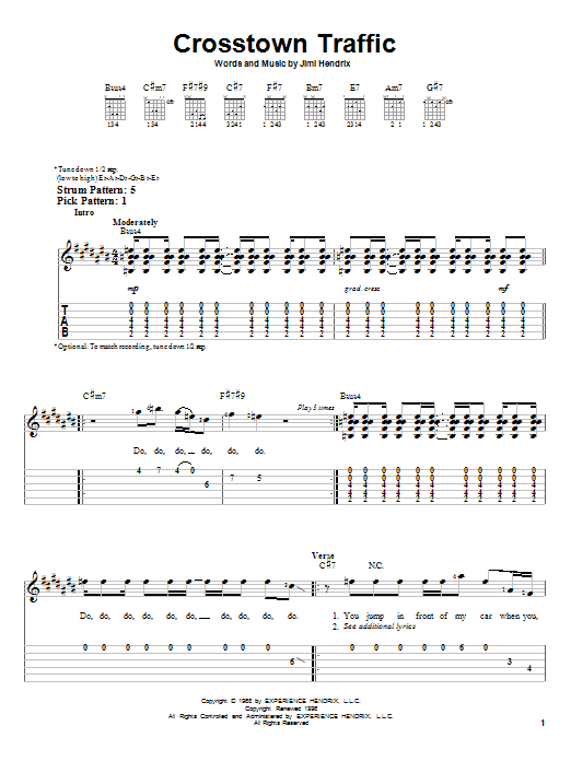 Crosstown Traffic (Easy Guitar Tab) von Jimi Hendrix