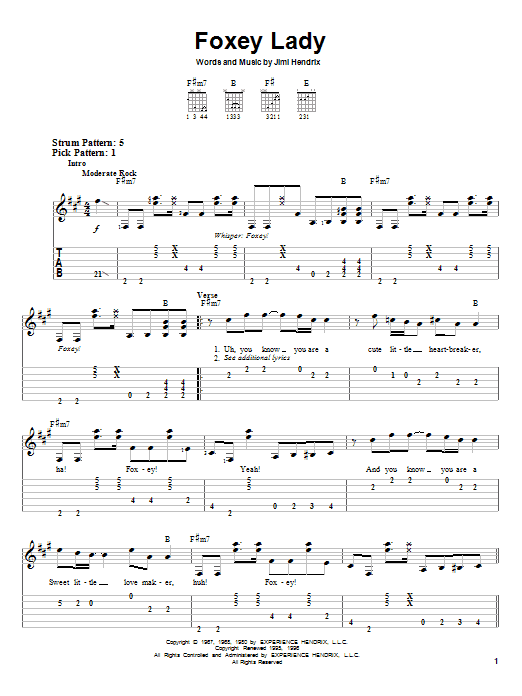 Foxey Lady (Easy Guitar Tab) von Jimi Hendrix