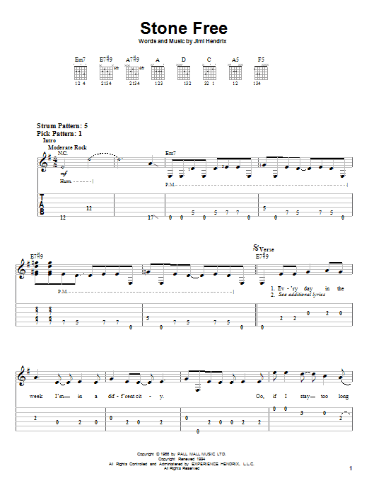 Stone Free (Easy Guitar Tab) von Jimi Hendrix