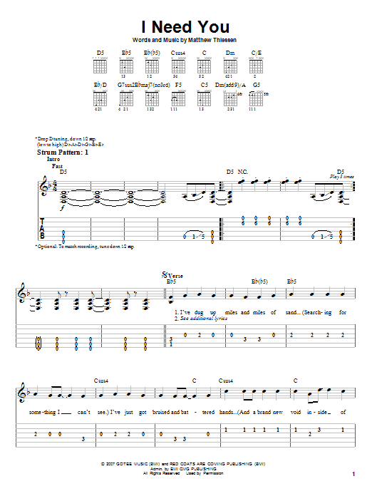 I Need You (Easy Guitar Tab) von Relient K