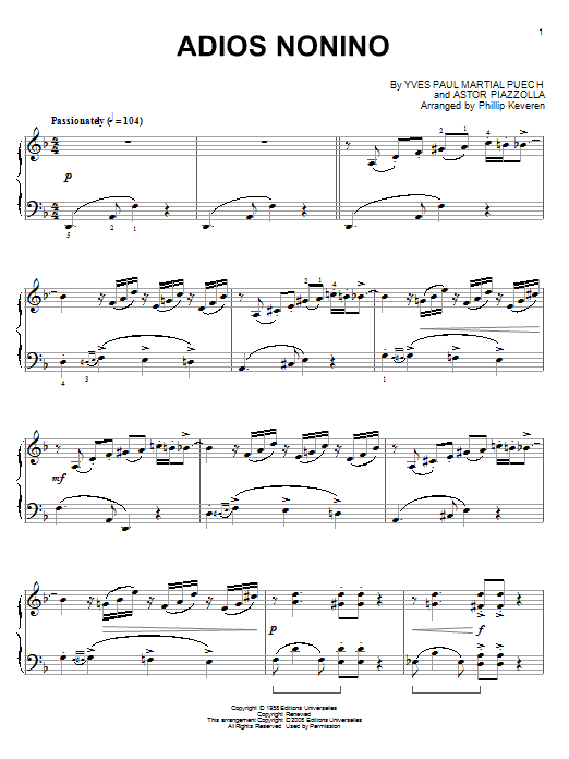 Adios nonino (arr. Phillip Keveren) (Piano Solo) von Astor Piazzolla
