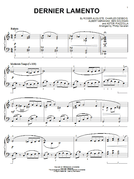 Dernier lamento (arr. Phillip Keveren) (Piano Solo) von Astor Piazzolla