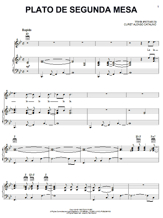 Plato De Segunda Mesa (Piano, Vocal & Guitar Chords (Right-Hand Melody)) von Hector Lavoe