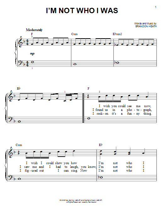 I'm Not Who I Was (Easy Piano) von Brandon Heath