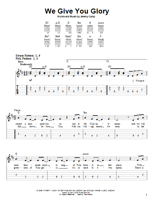 We Give You Glory (Easy Guitar Tab) von Jeremy Camp
