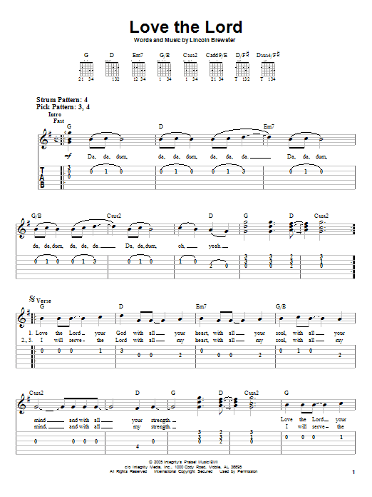 Love The Lord (Easy Guitar Tab) von Lincoln Brewster