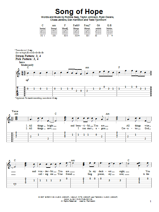 Song Of Hope (Easy Guitar Tab) von Robbie Seay Band