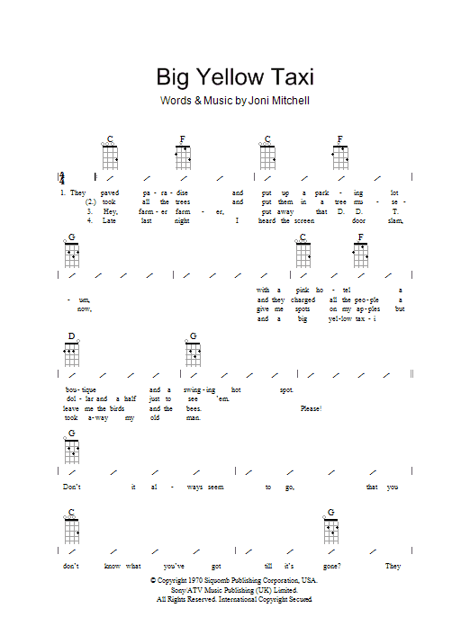 Big Yellow Taxi (Ukulele Chords/Lyrics) von Joni Mitchell