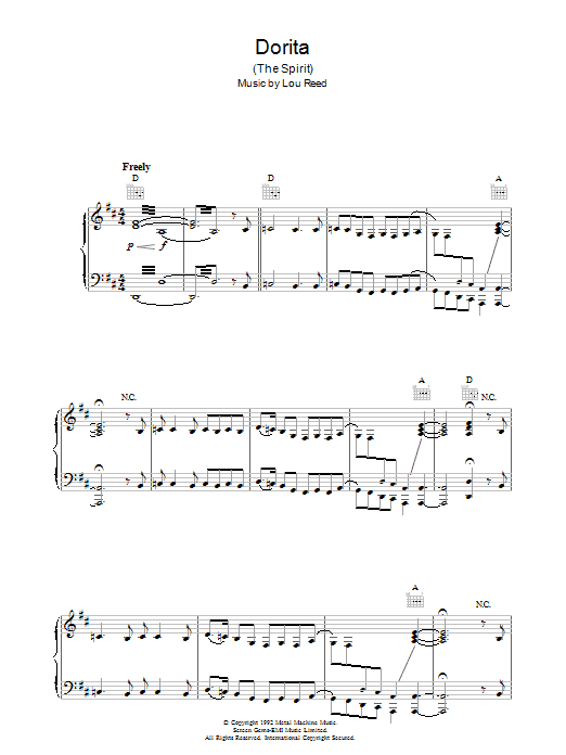 Dorita (Piano, Vocal & Guitar Chords) von Lou Reed