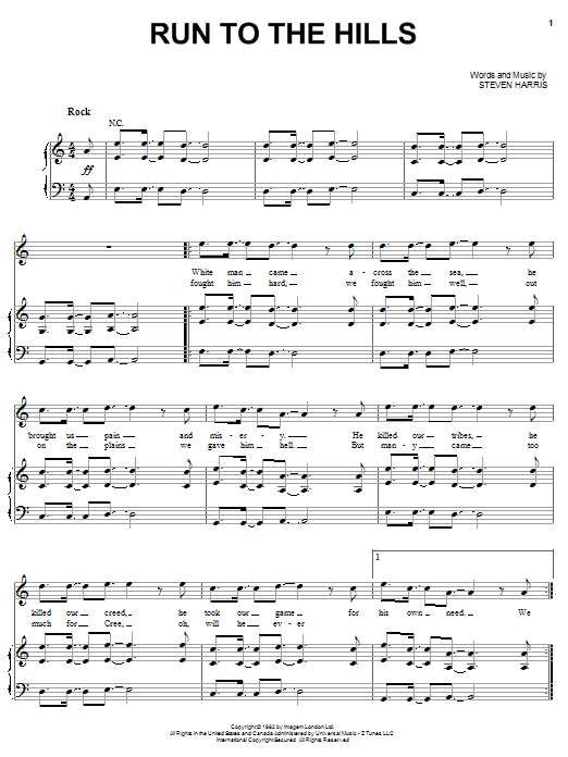 Run To The Hills (Piano, Vocal & Guitar Chords (Right-Hand Melody)) von Iron Maiden