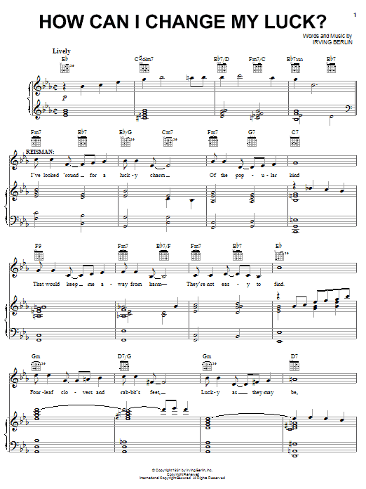 How Can I Change My Luck? (Piano, Vocal & Guitar Chords (Right-Hand Melody)) von Irving Berlin