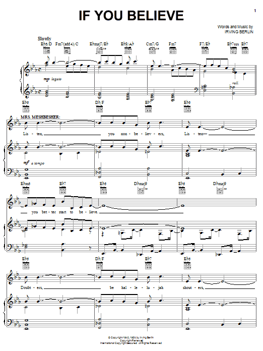 If You Believe (Piano, Vocal & Guitar Chords (Right-Hand Melody)) von Irving Berlin