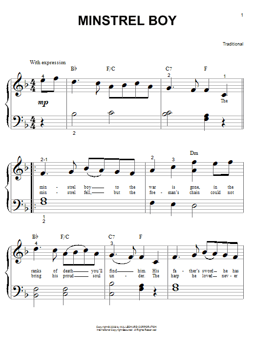 Minstrel Boy (Big Note Piano) von Irish Folksong