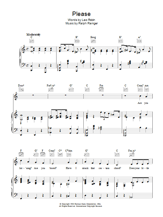 Please (Piano, Vocal & Guitar Chords) von Leo Robin