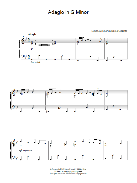 Adagio In G Minor (Easy Piano) von Tomaso Albinoni