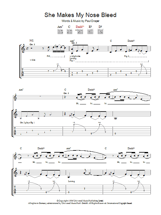 She Makes My Nose Bleed (Guitar Tab) von Mansun