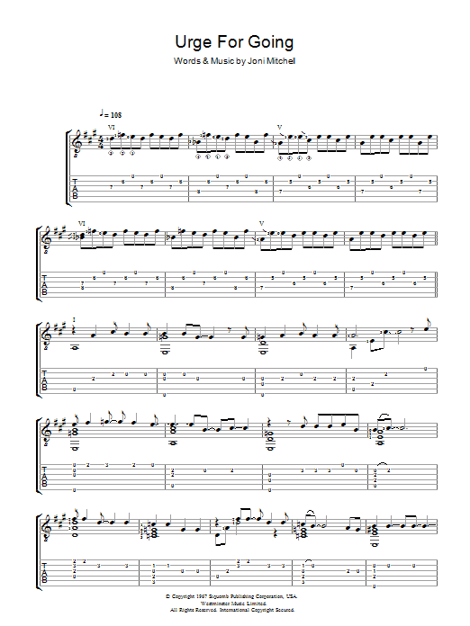 Urge For Going (Guitar Tab) von Joni Mitchell