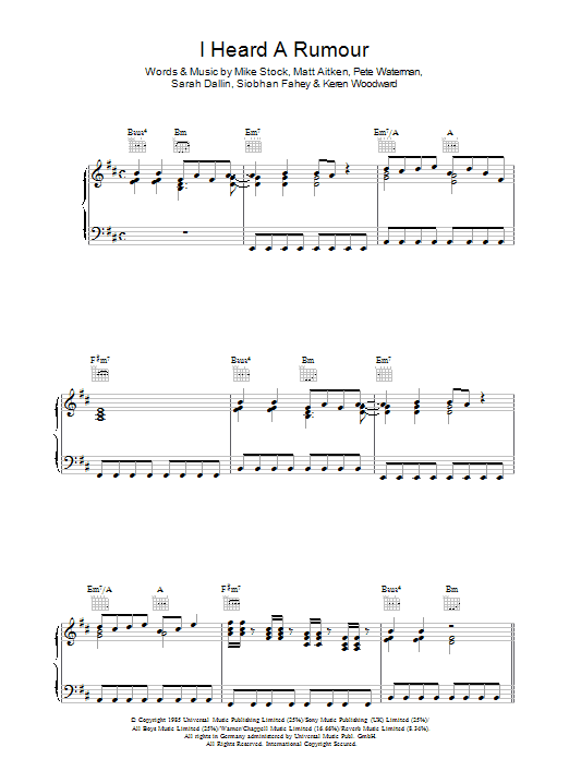I Heard A Rumour (Piano, Vocal & Guitar Chords) von Bananarama