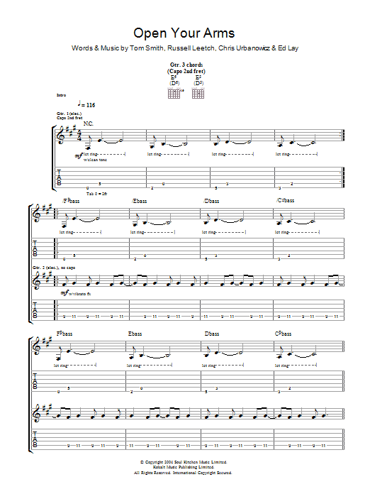 Open Your Arms (Guitar Tab) von Editors