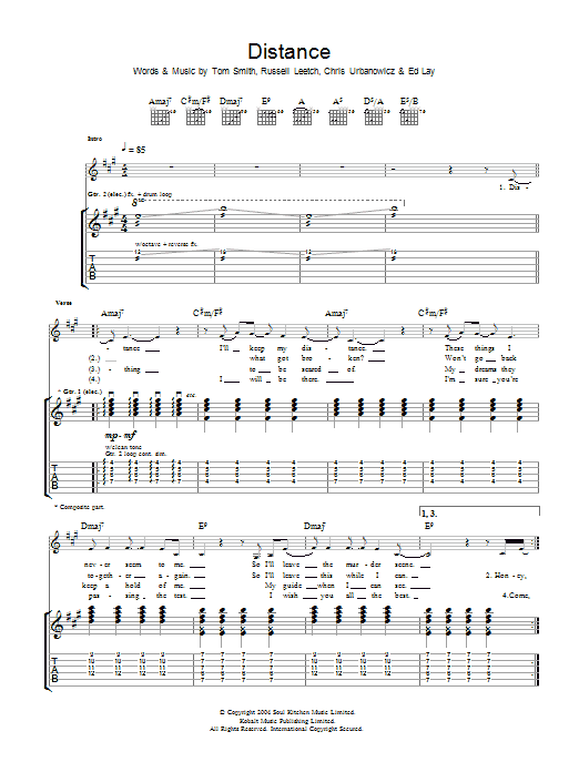 Distance (Guitar Tab) von Editors