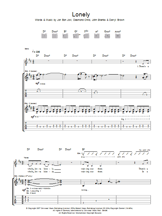 Lonely (Guitar Tab) von Bon Jovi