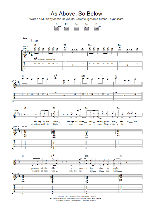 As Above So Below (Guitar Tab) von Klaxons