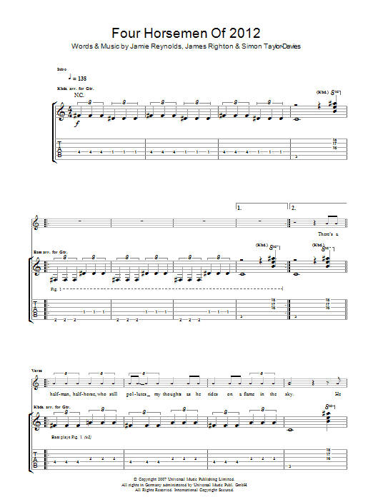 Four Horsemen Of 2012 (Guitar Tab) von Klaxons