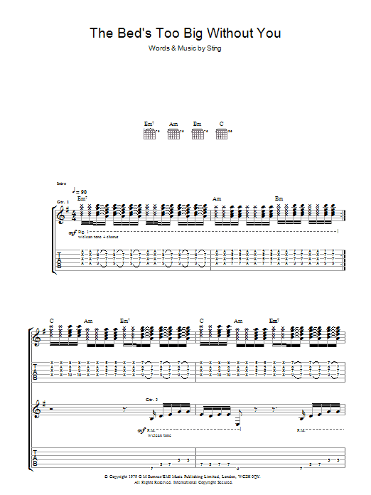 The Bed's Too Big Without You (Guitar Tab) von The Police