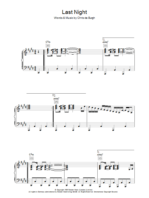 Last Night (Piano, Vocal & Guitar Chords) von Chris de Burgh