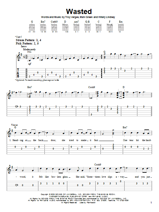 Wasted (Easy Guitar Tab) von Carrie Underwood