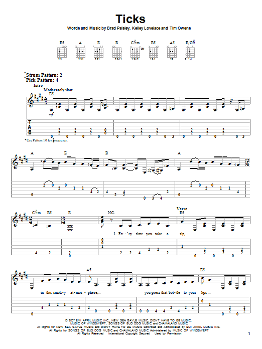 Ticks (Easy Guitar Tab) von Brad Paisley