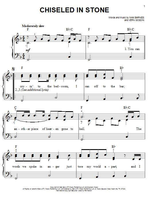 Chiseled In Stone (Easy Piano) von Vern Gosdin