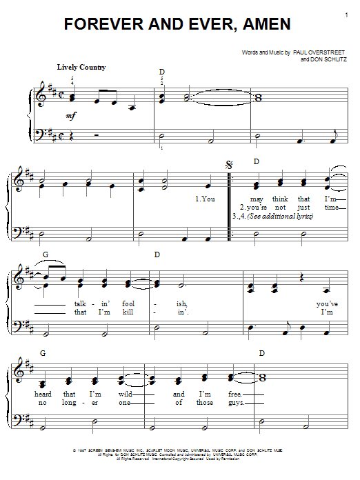 Forever And Ever, Amen (Easy Piano) von Randy Travis