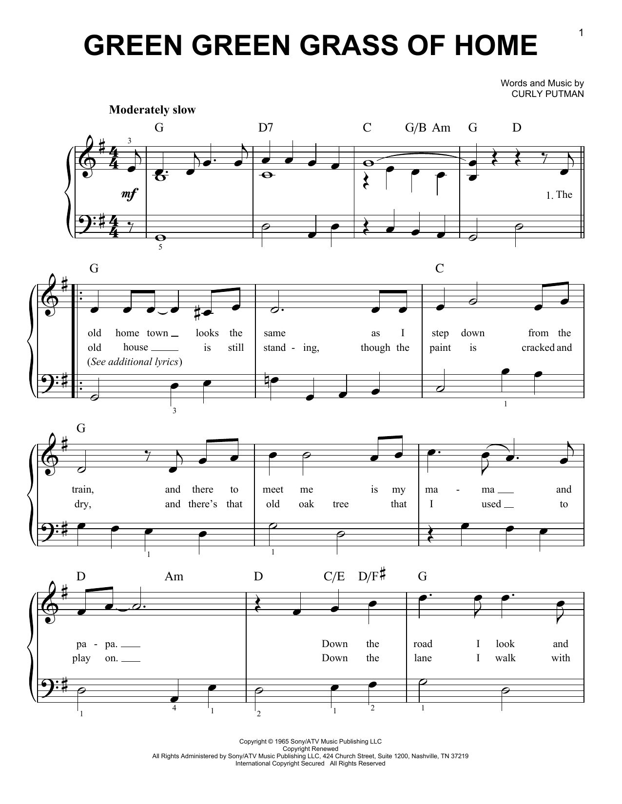 Green Green Grass Of Home (Very Easy Piano) von Porter Wagoner
