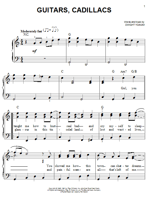 Guitars, Cadillacs (Easy Piano) von Dwight Yoakam