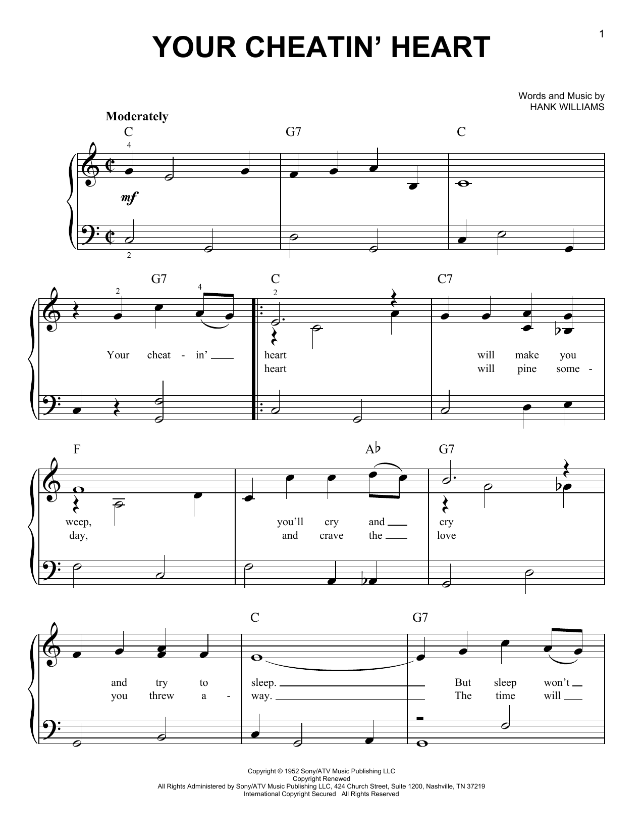 Your Cheatin' Heart (Very Easy Piano) von Hank Williams