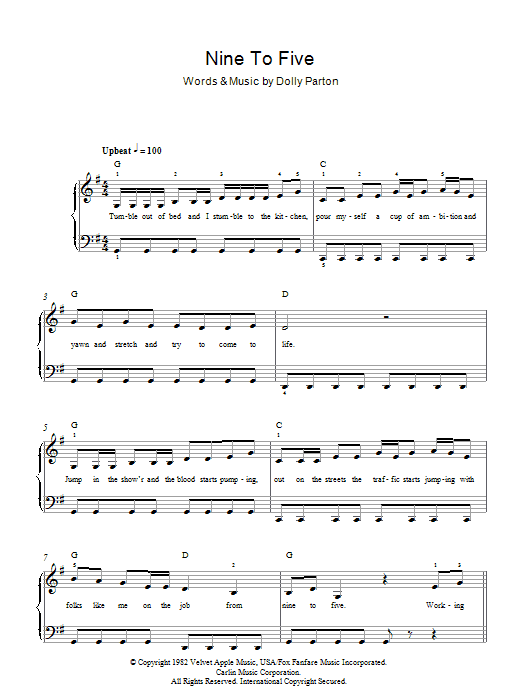 Nine To Five (Easy Piano) von Dolly Parton