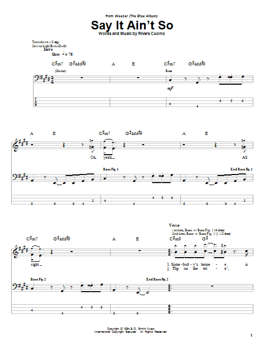 Say It Ain't So (Bass Guitar Tab) von Weezer