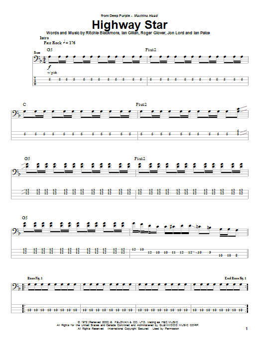 Highway Star (Bass Guitar Tab) von Deep Purple