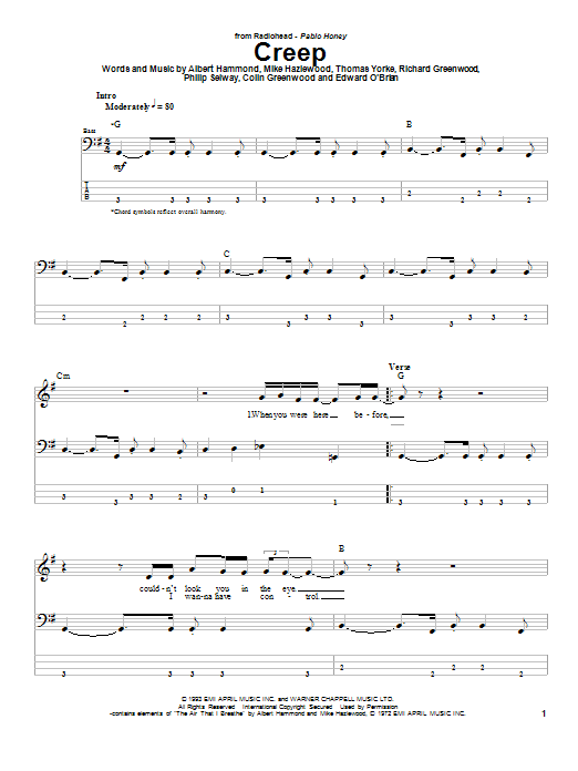 Creep (Bass Guitar Tab) von Radiohead