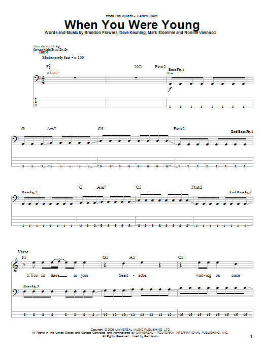When You Were Young (Bass Guitar Tab) von The Killers