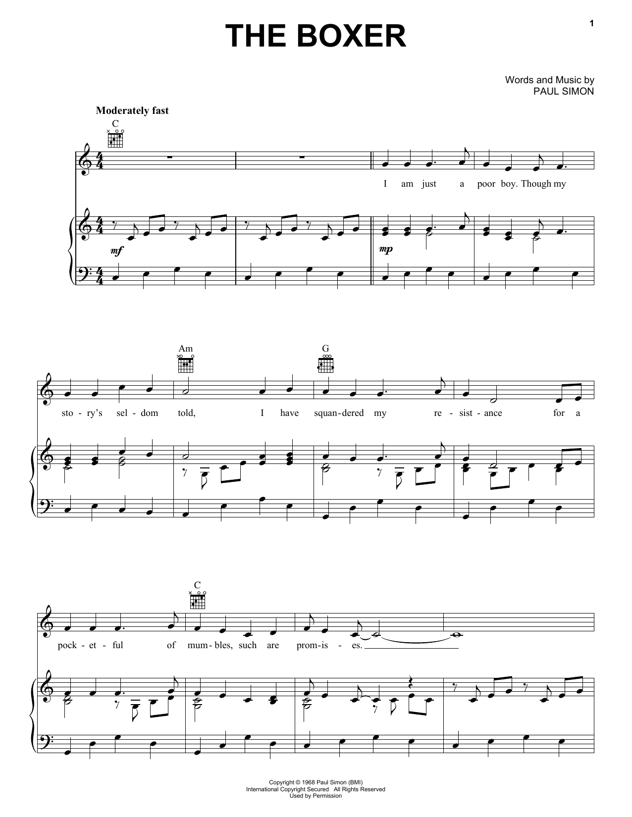 The Boxer (Piano, Vocal & Guitar Chords (Right-Hand Melody)) von Simon & Garfunkel