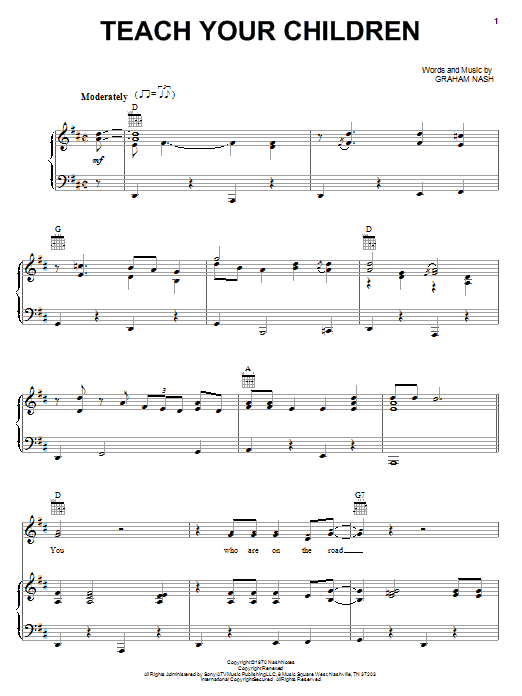 Teach Your Children (Piano, Vocal & Guitar Chords (Right-Hand Melody)) von Crosby, Stills, Nash & Young