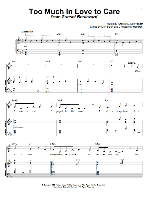Too Much In Love To Care (Piano & Vocal) von Andrew Lloyd Webber